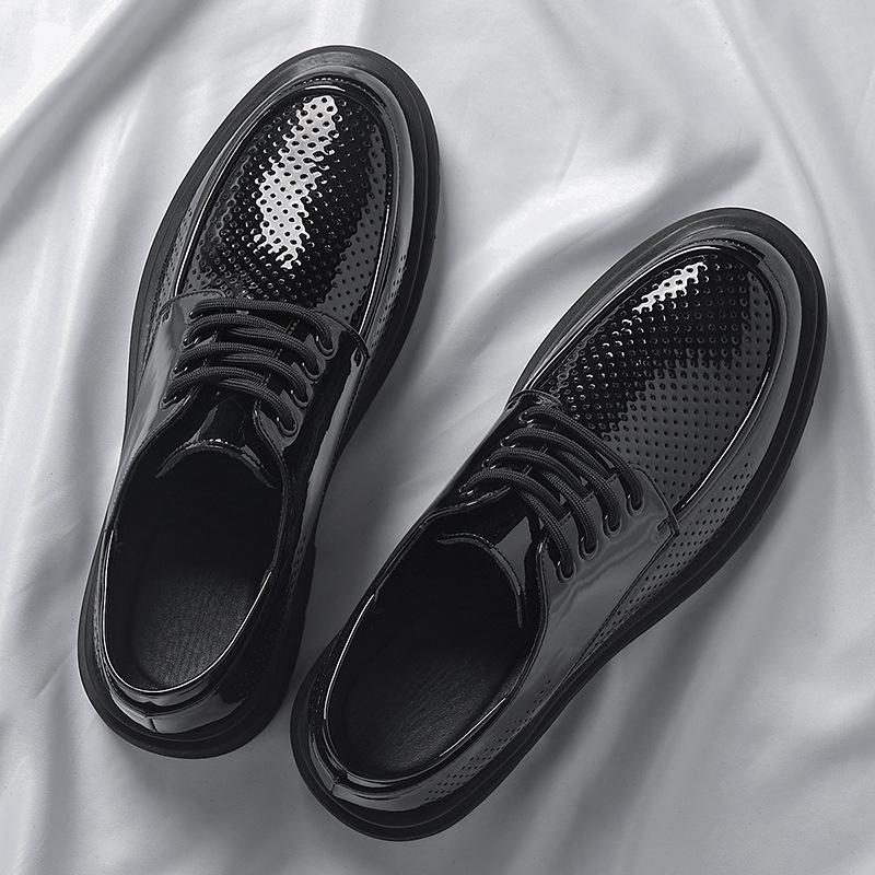 Мужские туфли из лакированной кожи в гонконгском стиле - Британский стиль, Толстая подошва, Глянцевые, Деловые, Формальные и Повседневные.