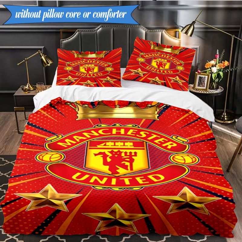 Manchester United Crest 3pcs Bedding,Including 1pc Duvet Cover And 2pcs Pillowcases Perfect for Christmas,Ideal for Bedroom, Dormitory