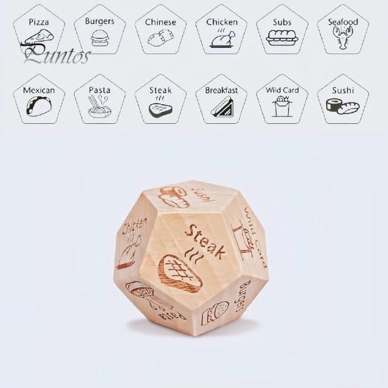 Food Decision Tool 12 Sides Dice Wooden Couple Date Night Ideas Portable Dinner Takeaway Decider Adults Girlfriend Boyfriend Props Choice