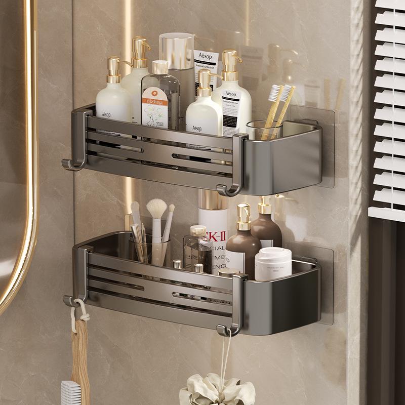 Gunmetal Punch-Free Space Aluminum Corner Bathroom Shelf