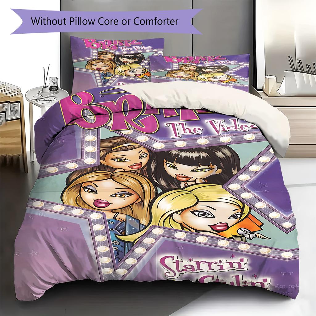 Постельное белье с принтом Bratz, Комплект с одеялом, Пододеяльник, Наволочка, Домашний подарок на день рождения (1 пододеяльник + 2 наволочки, без наполнителя)