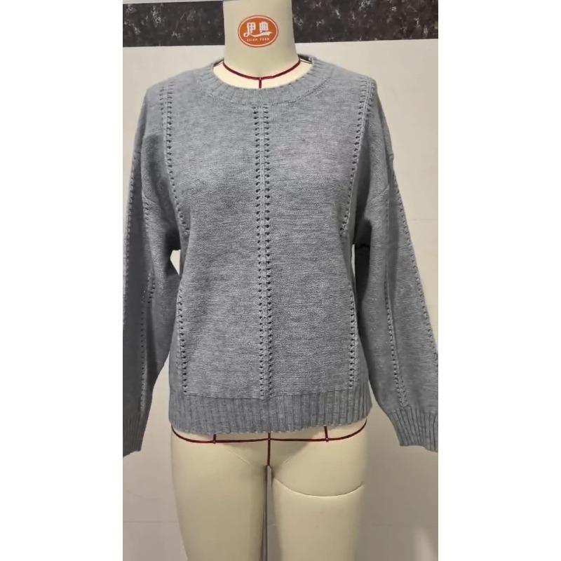 Весенне-осенний ажурный женский пуловер, новый свободный пуловер с круглым вырезом в ленивом стиле с длинными рукавами