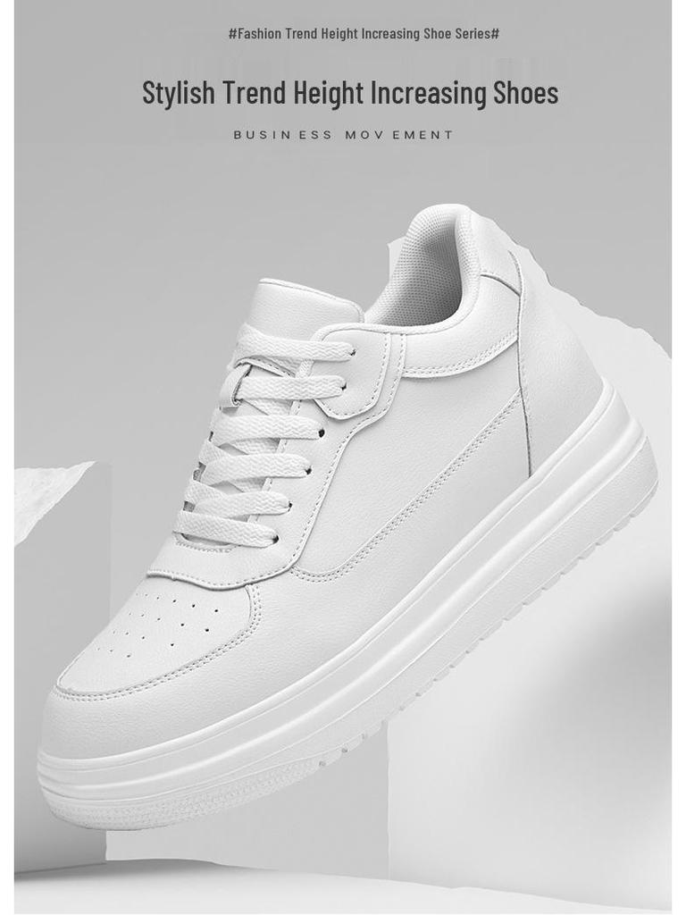 Men's Breathable Skate Sneakers - 10cm Invisible Lift, Thick Sole, White Casual Shoes