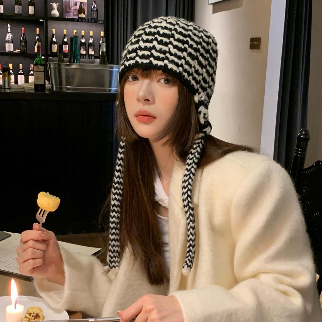 2024 Красная шапка-бомбер, зимняя теплая, симпатичная, плетеная, плетеная, вязаная, корейская, модная, женская, лыжная шапка Gorros