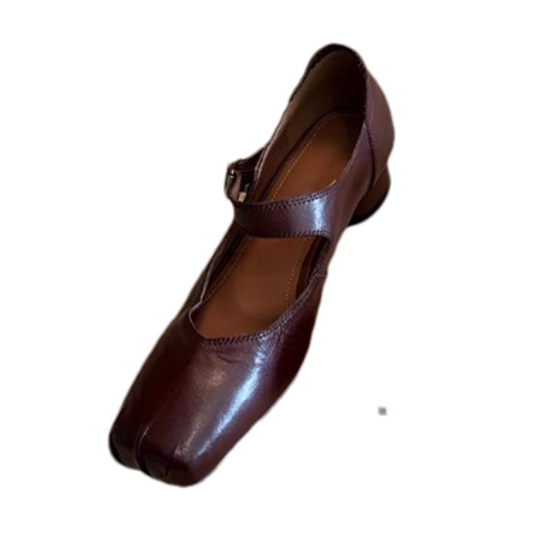 Модная женская обувь Мэри Джейн из кожи, на массивном каблуке средней высоты, с квадратным носком, сандалии, женский тренд 2024, осенние, в стиле ретро, новые туфли-лодочки, Mujer Zapatos