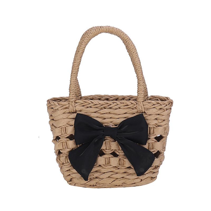 Woven Girls Summer Handbag With Butterfly Bow And Light Material For Daily