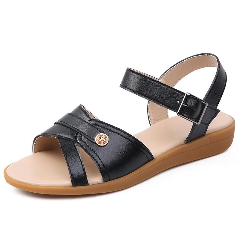 Летние сандалии на плоской подошве, мягкая подошва, удобная для матерей среднего и круглого возраста, пожилые женщины, повседневная обувь большого размера