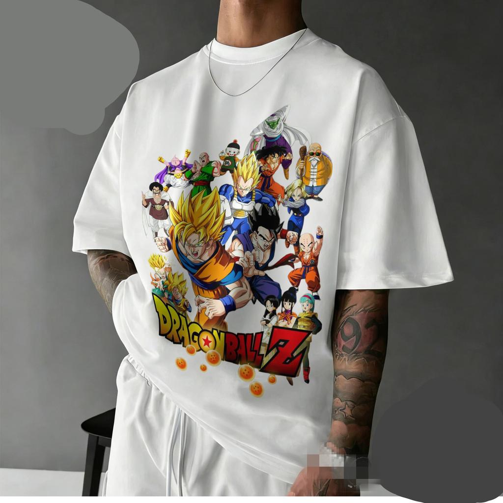 New Arrival Dragon Ball Z Oversized Nostalgia T-shirt Full Character Cast Retro Graphic Print 100% Cotton Casual Tee