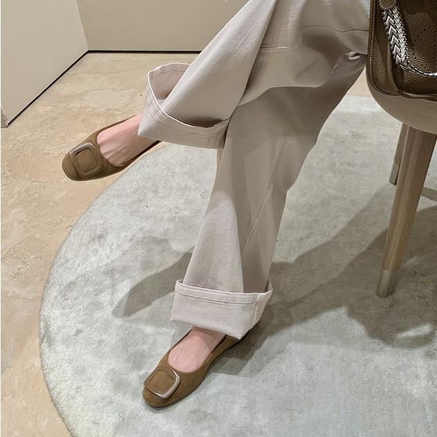 Sheepskin version~ Grape mother same temperament round head square buckle light mouth suede commuting versatile comfortable single shoes women