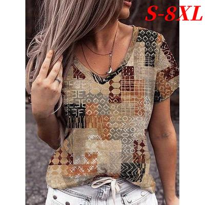 S-8XL Большие размеры 3D-принт футболки женские уличная одежда короткий рукав V-образный вырез футболки Harajuku футболки большие топы женская одежда