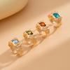 4Pcs Lava Colored Gemstone Rings Gold Silver Exaggerate Rings Adjustable Rhinestone Open Ring Daily