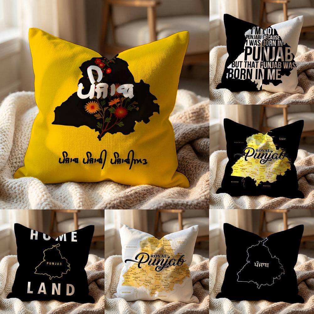 ART Punjab Map Cushion Cover Multi-Scene Pillow Cover for Home & Car - Reversible, Soft & Durable for Daily Use