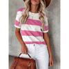 Short Sleeve Striped T-Shirt, Crew Neck Casual Top For Summer & Spring, Women's Clothing