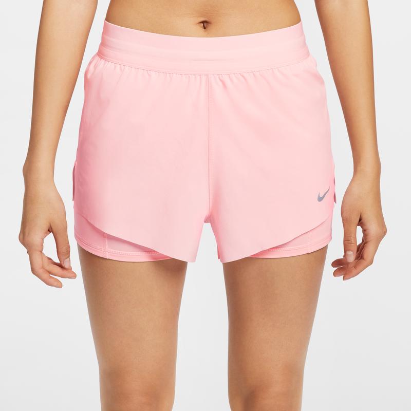 Nike Женские спортивные шорты средней посадки с имитацией двух частей и завязками, розовые HJ5377607