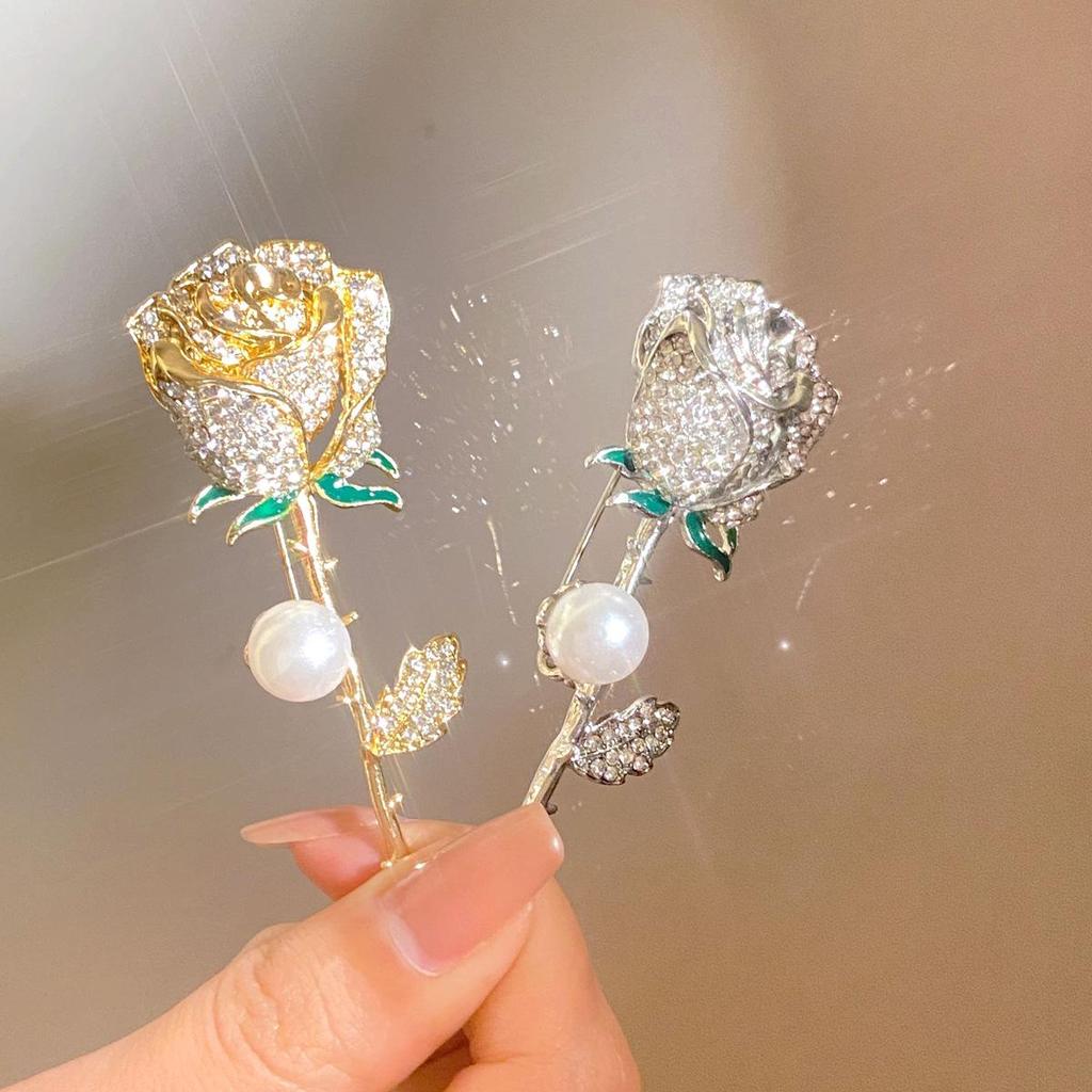 Korean Style Elegant Pearl Rose Brooch - Exquisite Corsage for Coats and Suits