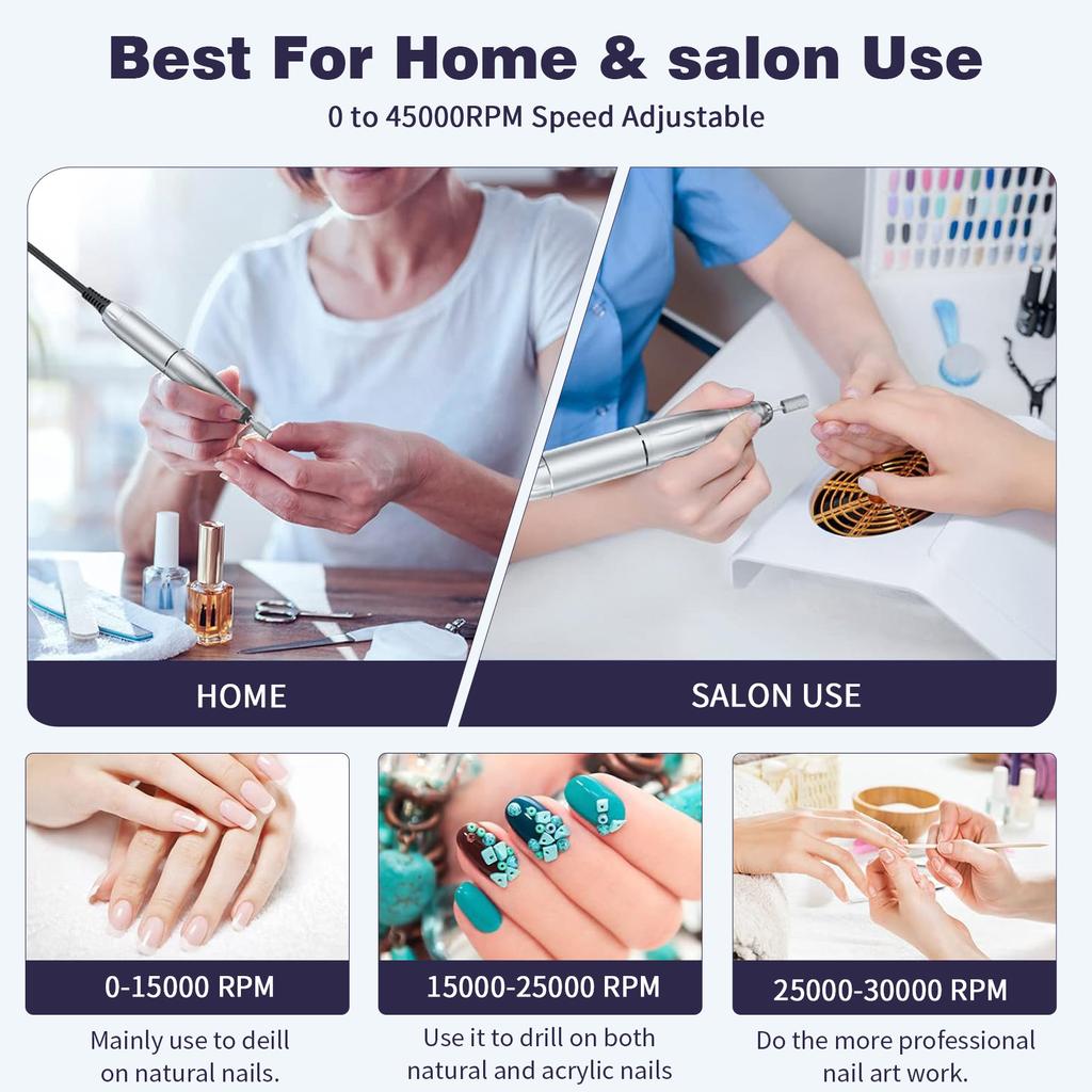 45000 об./мин. электрическая портативная пилочка для ногтей, перезаряжаемая шлифовальная машинка для ногтей, полировка гелевых ногтей для домашнего маникюрного салона
