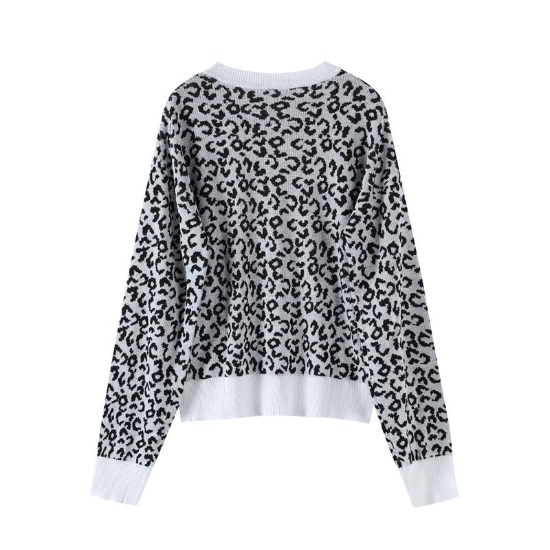 Женский свитер с круглым вырезом, короткий вязаный пуловер с леопардовым принтом, модный повседневный джемпер с застежкой-молнией, нижняя рубашка на осень и зиму