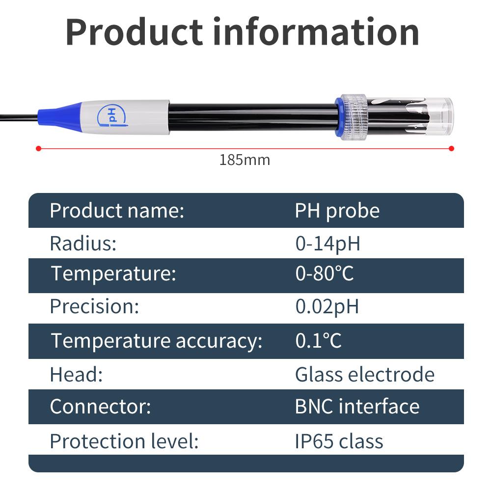 PH Electrode Sensor Replacement Probe Aquarium Hydroponic Laboratory Electrode Ph Meter BNC Q9 Connector 1m Wire Probe