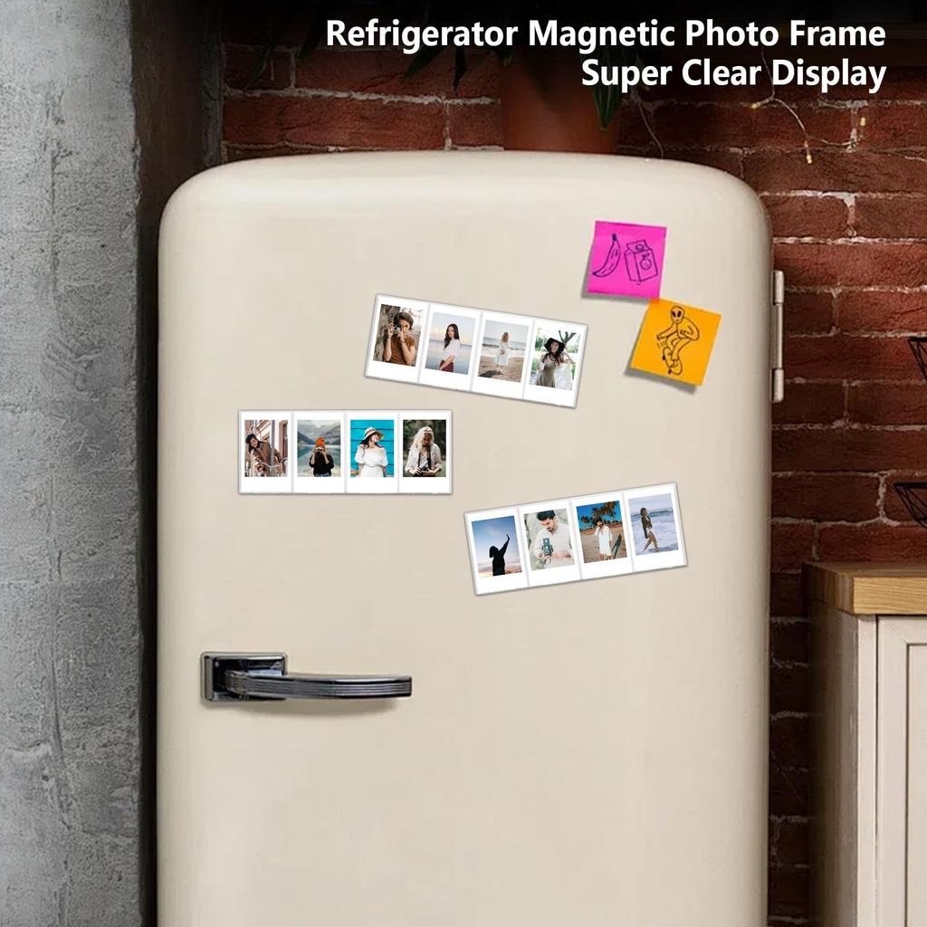 HIYQIN 4-Grid Acrylic Refrigerator Magnet Frame, Clear Display Refrigerator Magnet Frame for Polaroid/Fuji Instax Mini 3-inch Photos