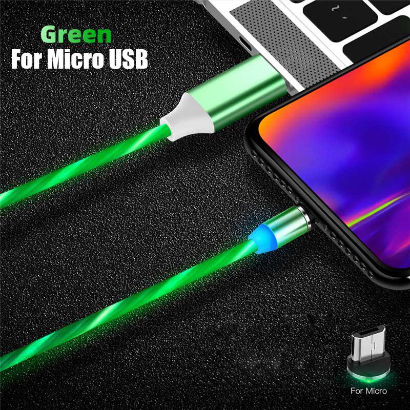 Магнитный светодиодный световой кабель Быстрая зарядка Магнит Micro USB Тип C Кабель светодиодный провод Шнур Type-C зарядное устройство