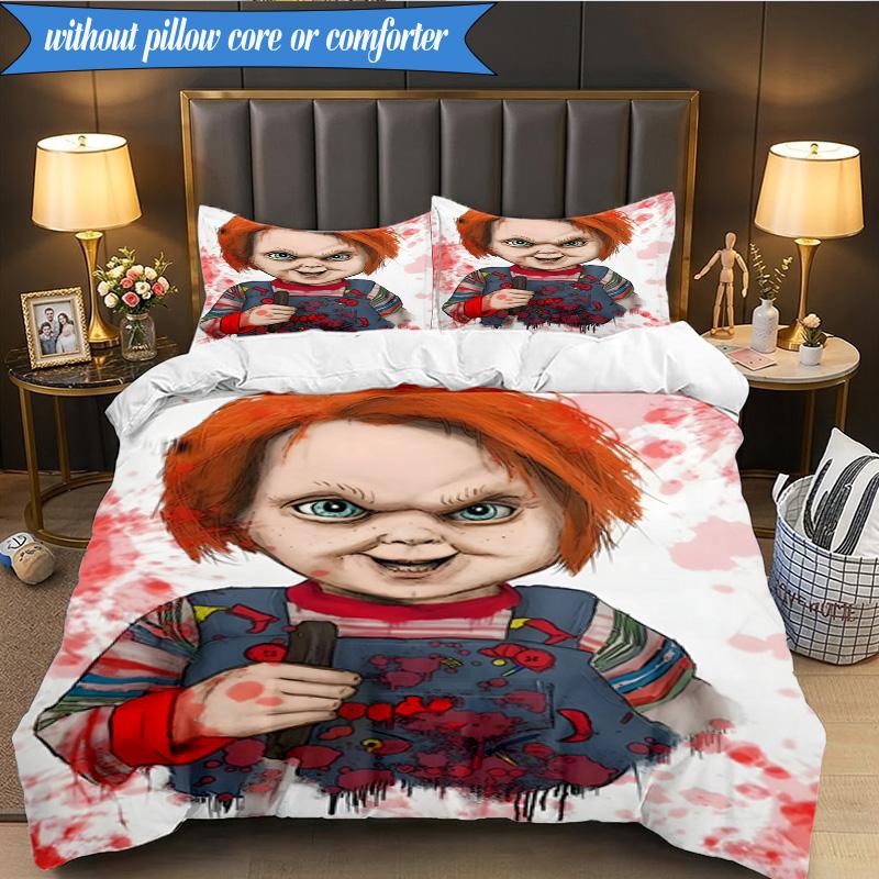 Chucky's Halloween Horror 3pcs K-pop music group Bedding set,Ideal for Bedroom, Dormitory,Including Duvet Cover And 2pcs Pillowcases,Fan gifts