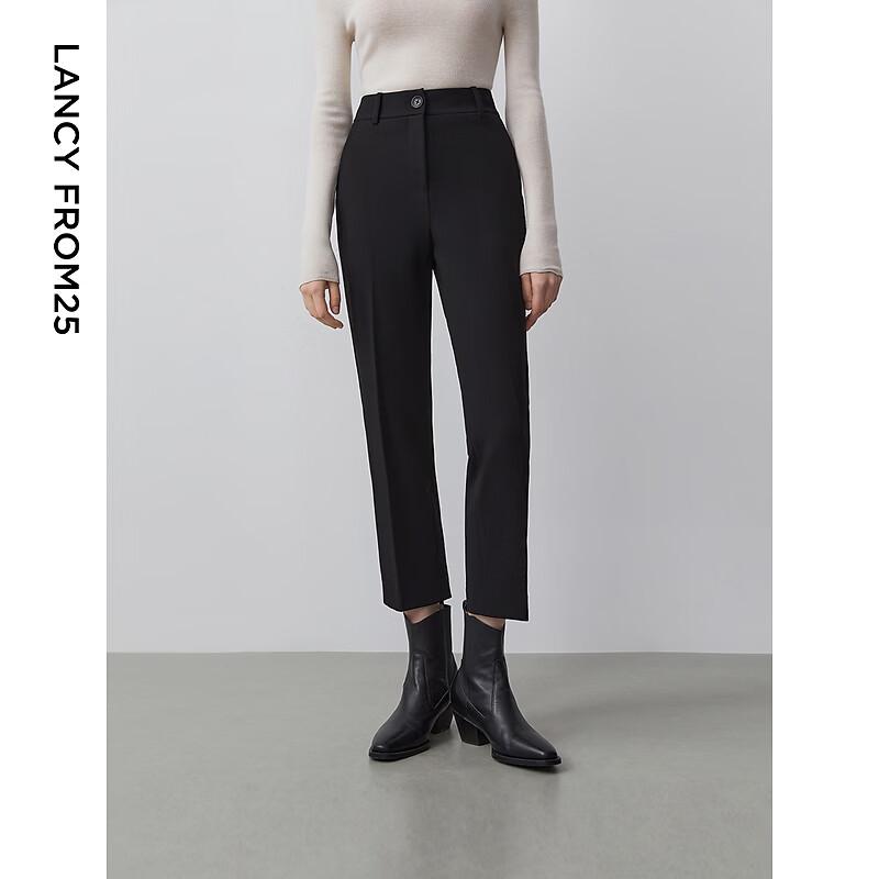 LANCY Straight-Leg Cropped High-Waist Suit Pants