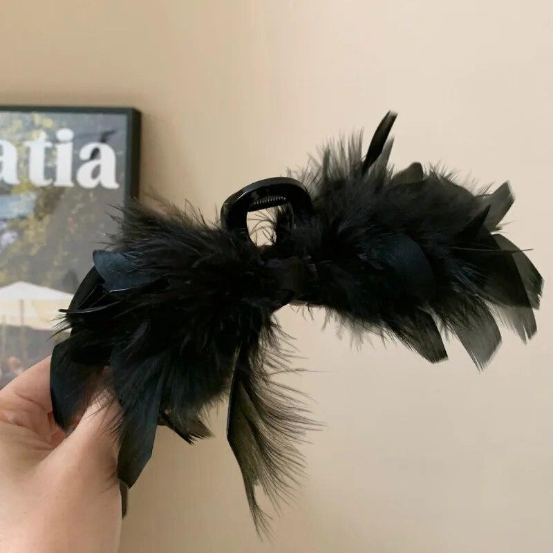Элегантная застежка с перьями, новая мода, большие заколки для волос с когтями, заколки с заколками в виде акулы, заколки для девочек, французские аксессуары для волос