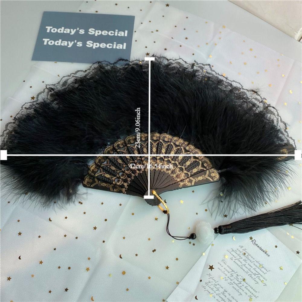 Retro Artificial Feather Fan Handheld Folding Fan Faux Feather Plush Fan  Dance Performance