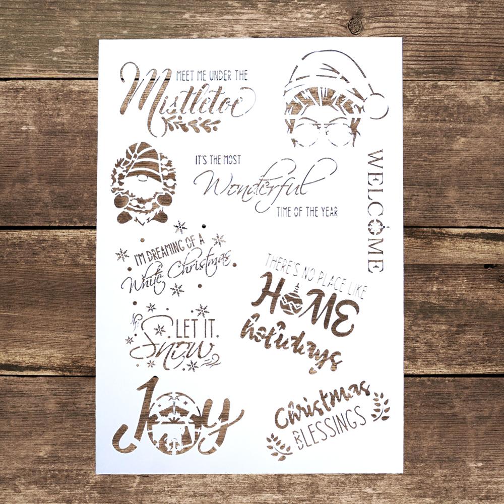 A4 Size Decorative Reusable Christmas Stencil Template Painting Stencils for DIY Crafts Scrabooking Painting On Wood,Canvas,Floor,Wall and Tile