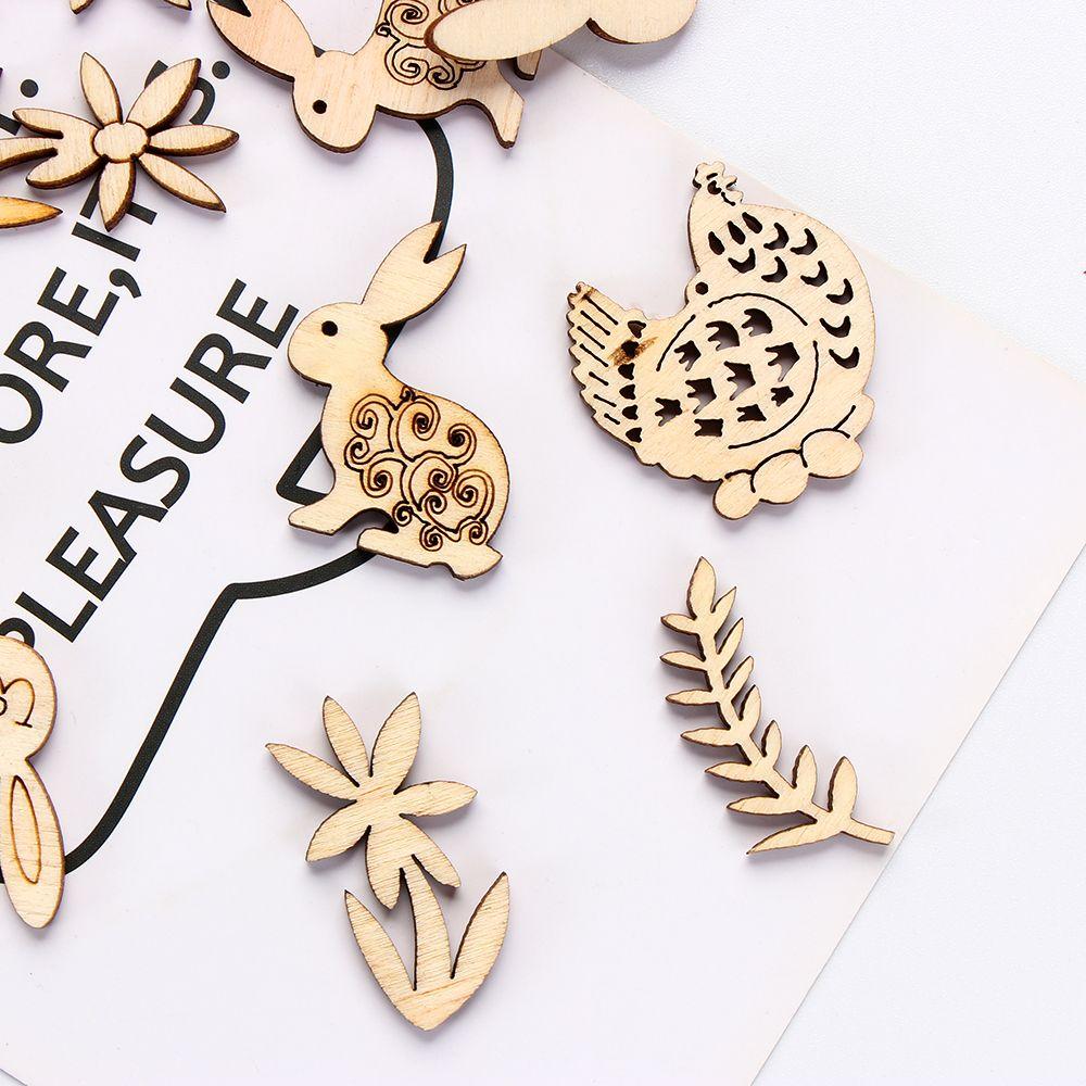 Household DIY Craft Eggs Hanging Ornaments Wood Slice Easter Decorations Easter Rabbit Wood Chips