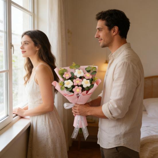 Искусственные цветы Ручной работы Вязаный крючком букет цветов Мягкая хлопковая пряжа Не требует ухода Гибкие стебли Искусственный цветок День святого Валентина Свадебное украшение