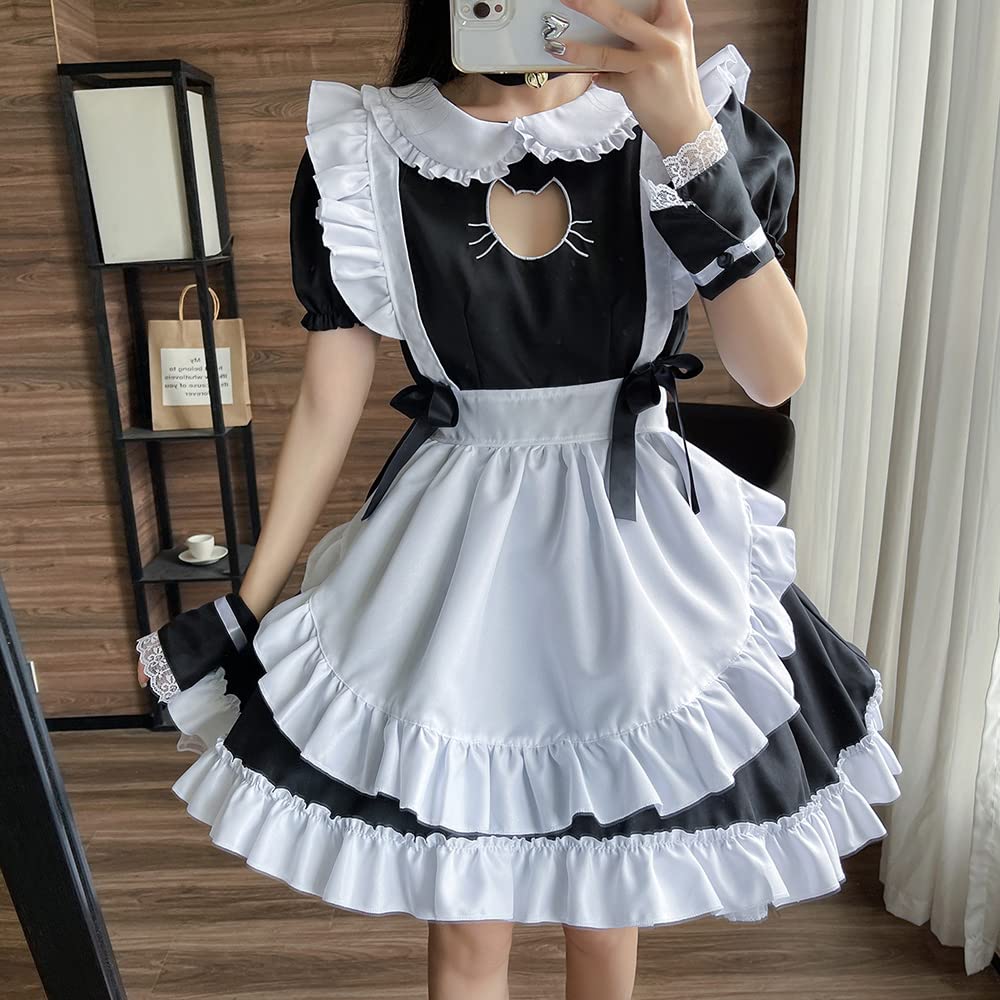 YUEEI Maid Cat Open Halloween Lolita Short Set Costume, Design, Chest, Lace, Cosplay, Costume, Dress, Sleeves, Cute, Party, Event, Costume, Headband,