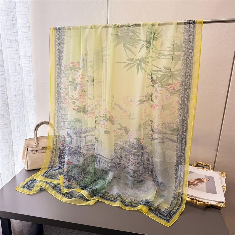 Yijingfeng Encryption Yourou Yarn Printing Spring and Summer Silk Scarf Large Long Scarf Travel Shawl Sun Protection Women's Scarf Headscarf
