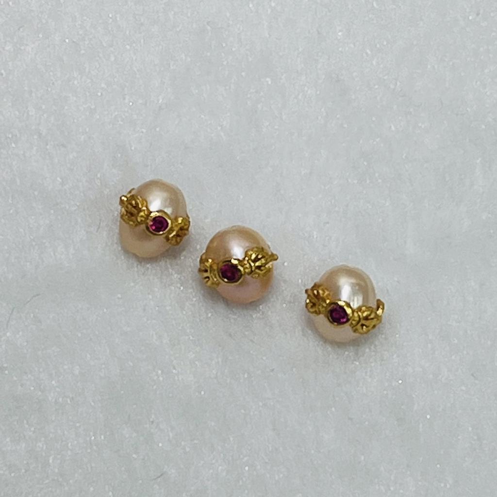 1 шт., Искусственные жемчужные бусины с золотой оправой и красными драгоценными камнями, Розовые рисовые бусины с отверстием, для изготовления ювелирных изделий, материалы для DIY, аксессуары 0,9-1 см