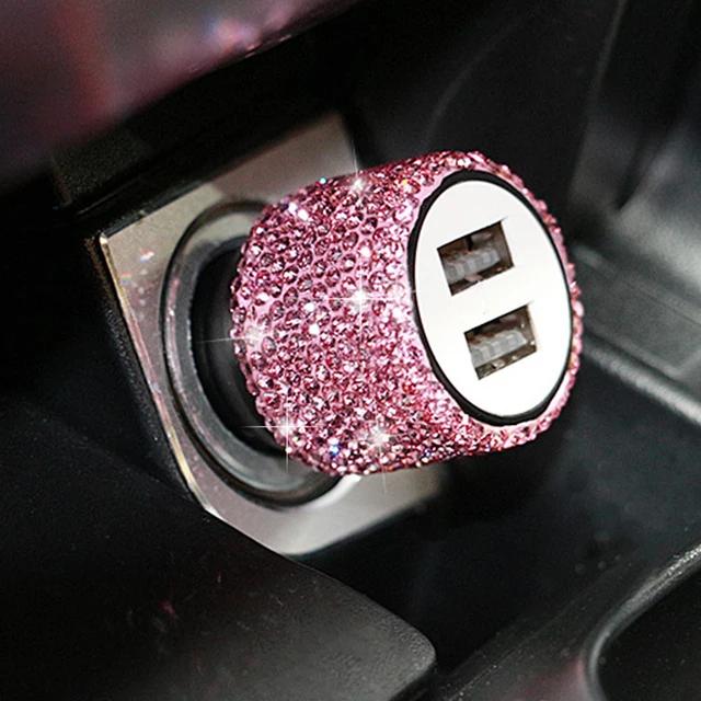 Автомобильное зарядное устройство Bling Diamond 3 в 1, 5 В, 2,1 А, двухпортовый, быстрый адаптер, розовый декор для автомобиля, автомобильные аксессуары для стайлинга автомобилей с бриллиантами
