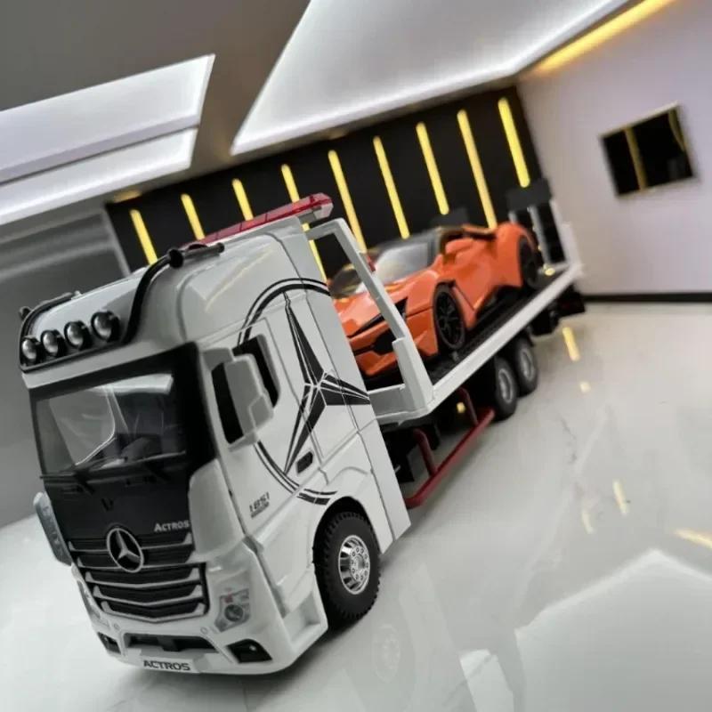 EFVAK1 1:24 Mercedes-Benz 1851 Flatbed Trailer Alloy Truck Model Car Diecast Toy Car Simulation Sound & Light Toys For Children Gift