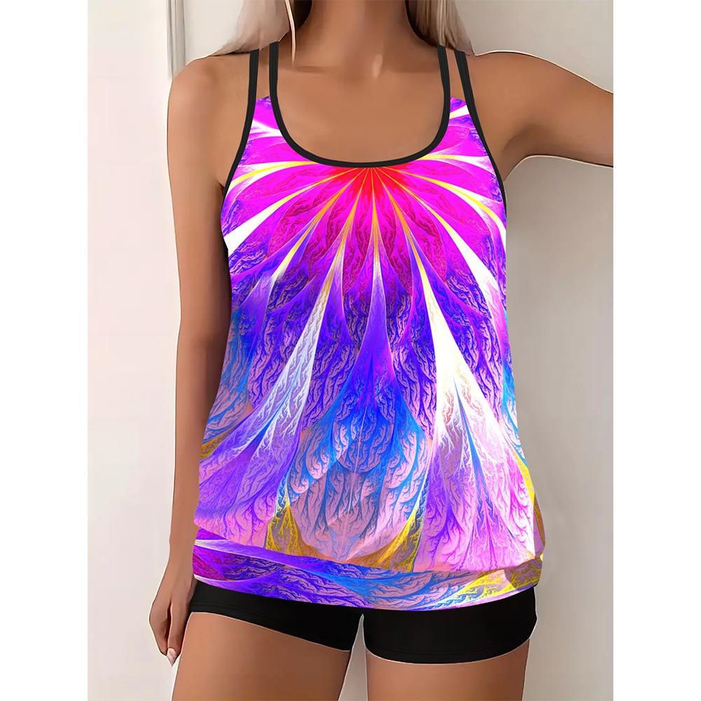 2025 Новый женский европейский и американский принтованный раздельный купальник бикини большого размера красочный купальник