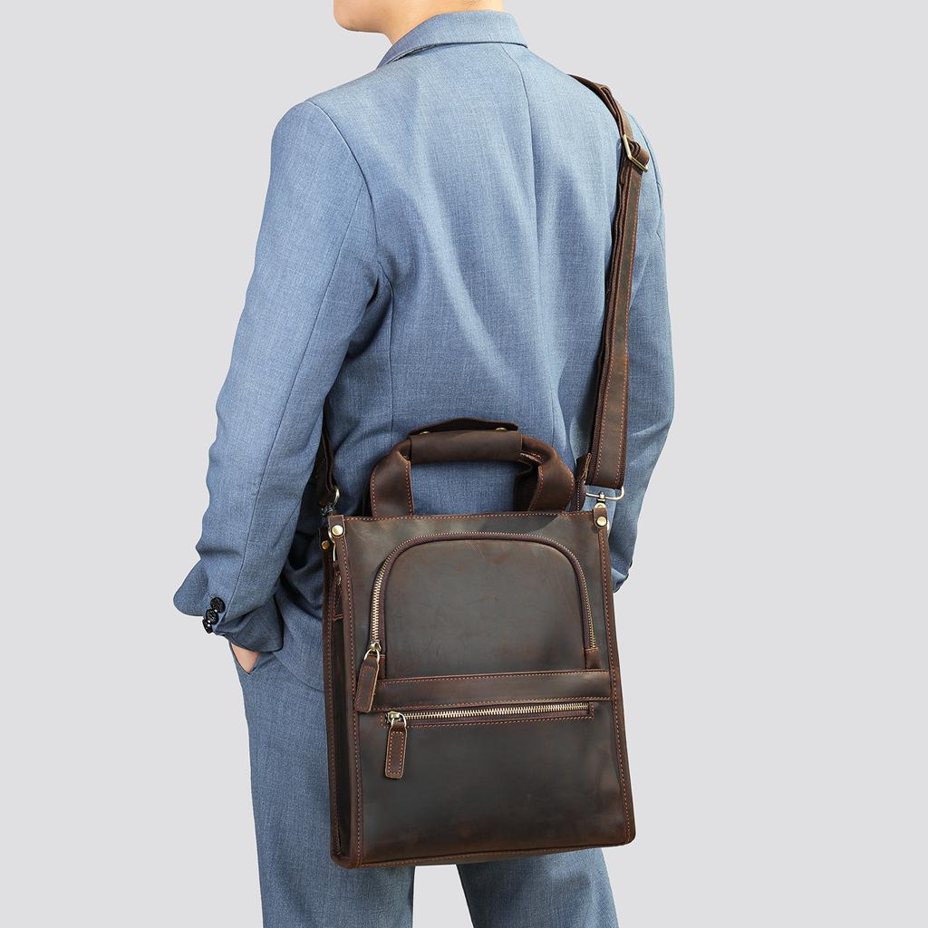 Сумка через плечо Crazy Horse Leather для мужчин Senior Sense Retro Crossbody, большая вместимость, сумка через плечо из коровьей кожи с вертикальным креплением