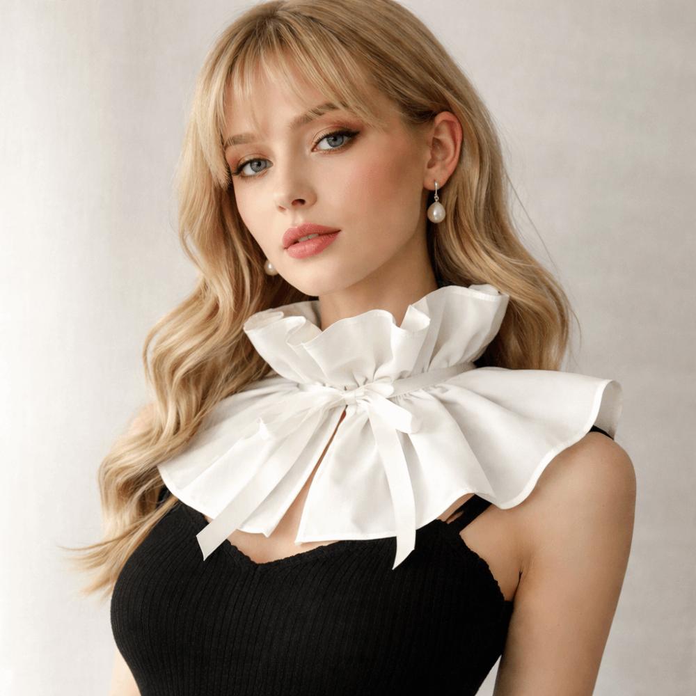 Шарф-накидка с завязками-лентами, с оборками, кружевом, шнуровкой, плиссированный, ретро, с воротником-стойкой, одежда для девочек