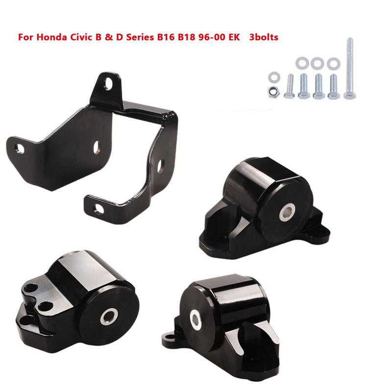 Black 3 Bolts Engine Motor Mount Bracket kit For Honda Civic EK B16 B18 B20 B & D Series 96-00 Aluminum  BILEET