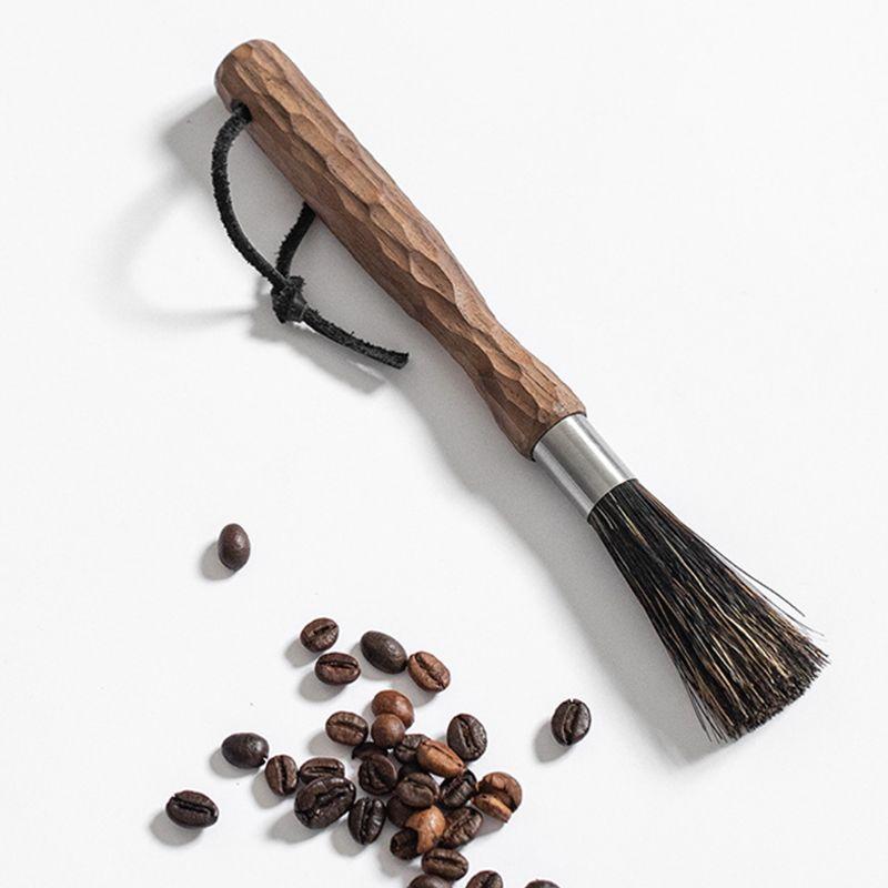 Щетка для чистки кофемашины из черного ореха, бытовая кофемолка, щетка с вырезанной вручную ручкой, высококачественная чистящая щетина