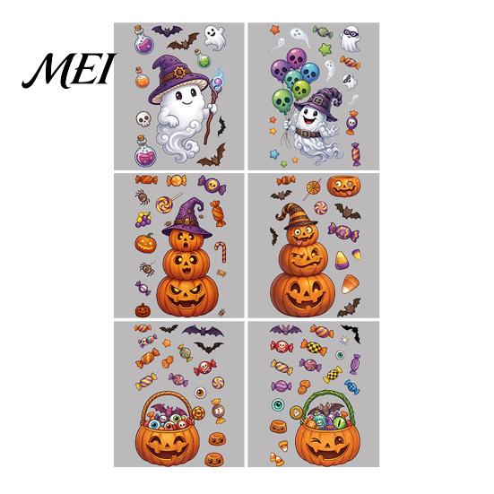 Decorative Window Posters Halloween Cartoon Cling Stickers, Ghost Pumpkin Candy Glass Decals, Self-Adhesive Removable Indoor Festive Scene Setters Art