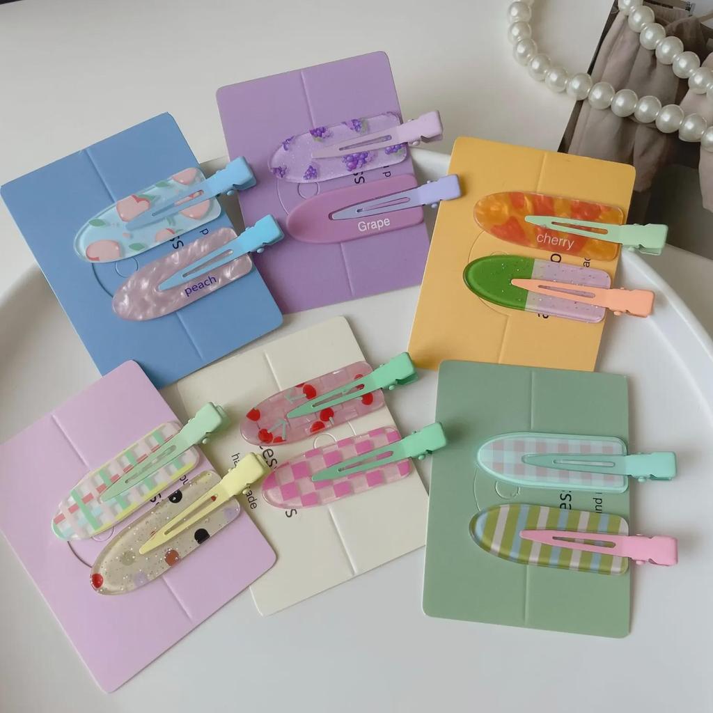 "2-Pack Y2K Fresh Juice Series Duckbill Hair Clips - Cute, Seamless, Side Bang Accessories"