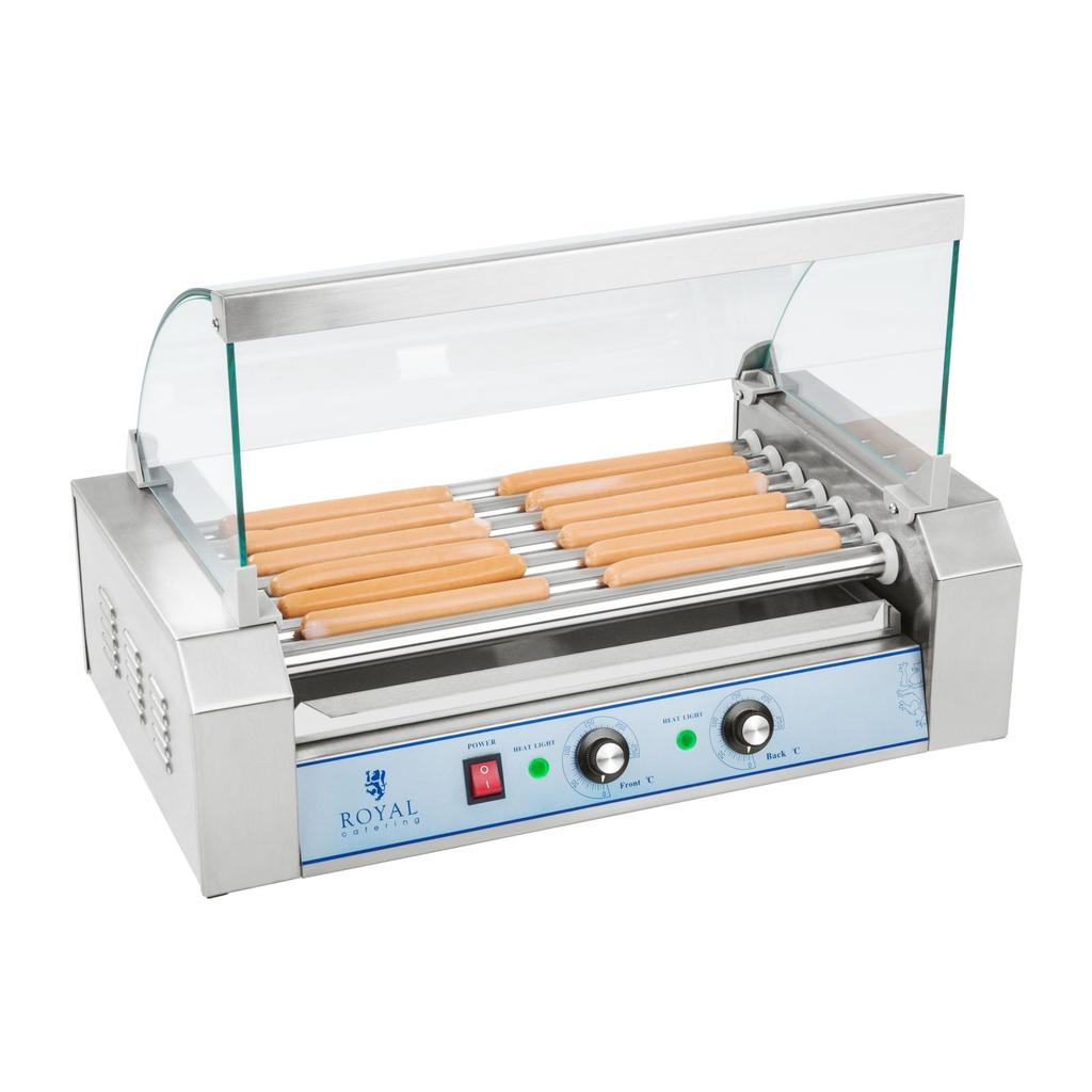 Roller grill with cover, roller grill, sausage warmer, 7 rolls