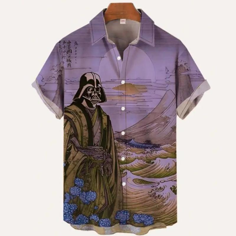 Винтажная мужская рубашка Укиё-э с принтом пейзажа в стиле ретро с изображением самурая в маске, рубашки с короткими рукавами, свободная мужская одежда больших размеров, топы