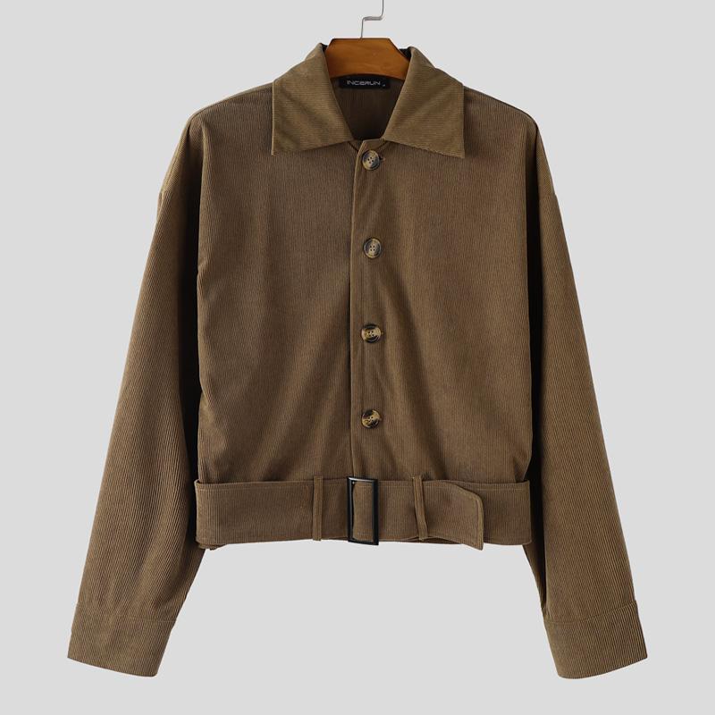 INCERUN Autumn Men Lapel Neck Long Sleeve Corduroy Casual Short Jackets Coats
