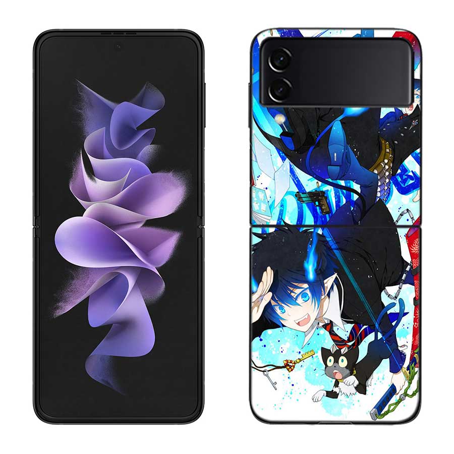 Чехол для телефона Аниме Синий Экзорцист Окумура Рин для Samsung Z Flip 7 6 5G Galaxy Z Flip 5 4 3 Черный Жесткий Чехол Роскошная PC Оболочка