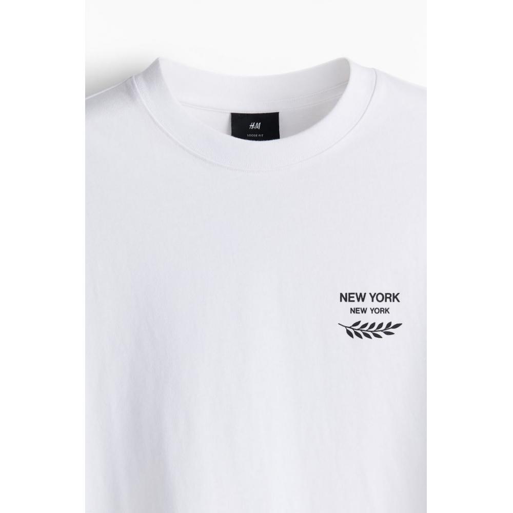 Футболка свободного покроя с принтом HM, белая, Нью-Йорк