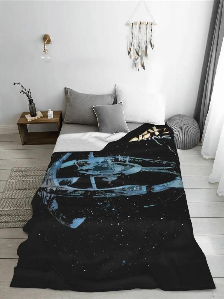 Deep Space Nine Flannel Throw Blanket with Station Logo Warm Plush Quilt for Bed or Couch xcm