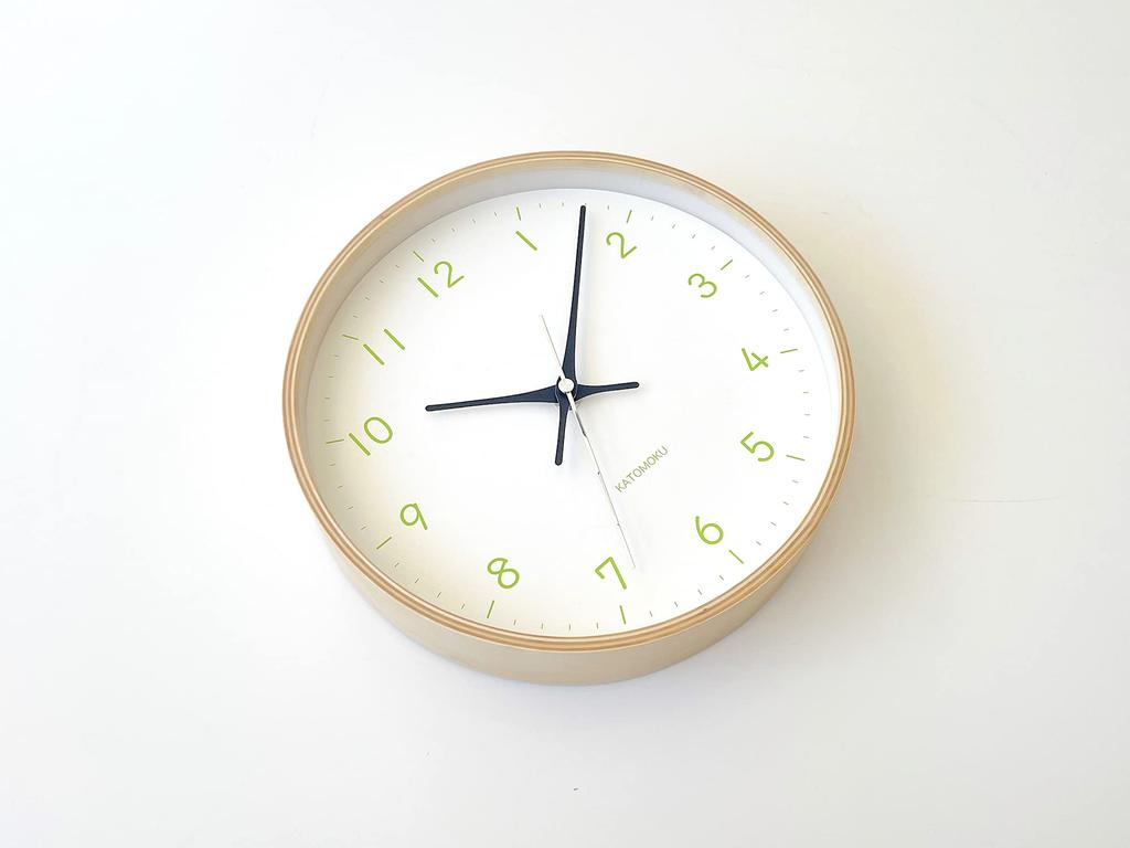 KATOMOKU Часы настенные из фанеры 22 светло-зеленые с непрерывной секундной стрелкой km-121LG 252 мм (кварцевые часы)